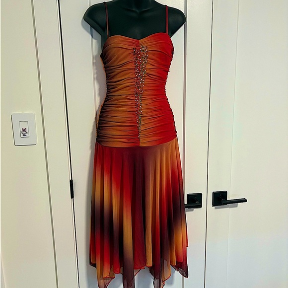 Y2k Elegant Sunset Ombre Midi Prom Dress With Sweetheart Neckline Size Medium - Picture 1 of 16
